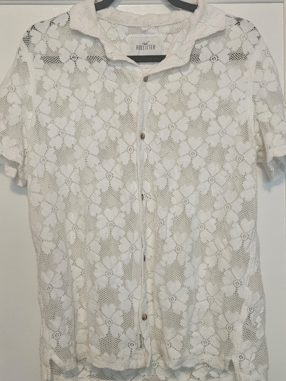Hollister White Lace Button-Up Top